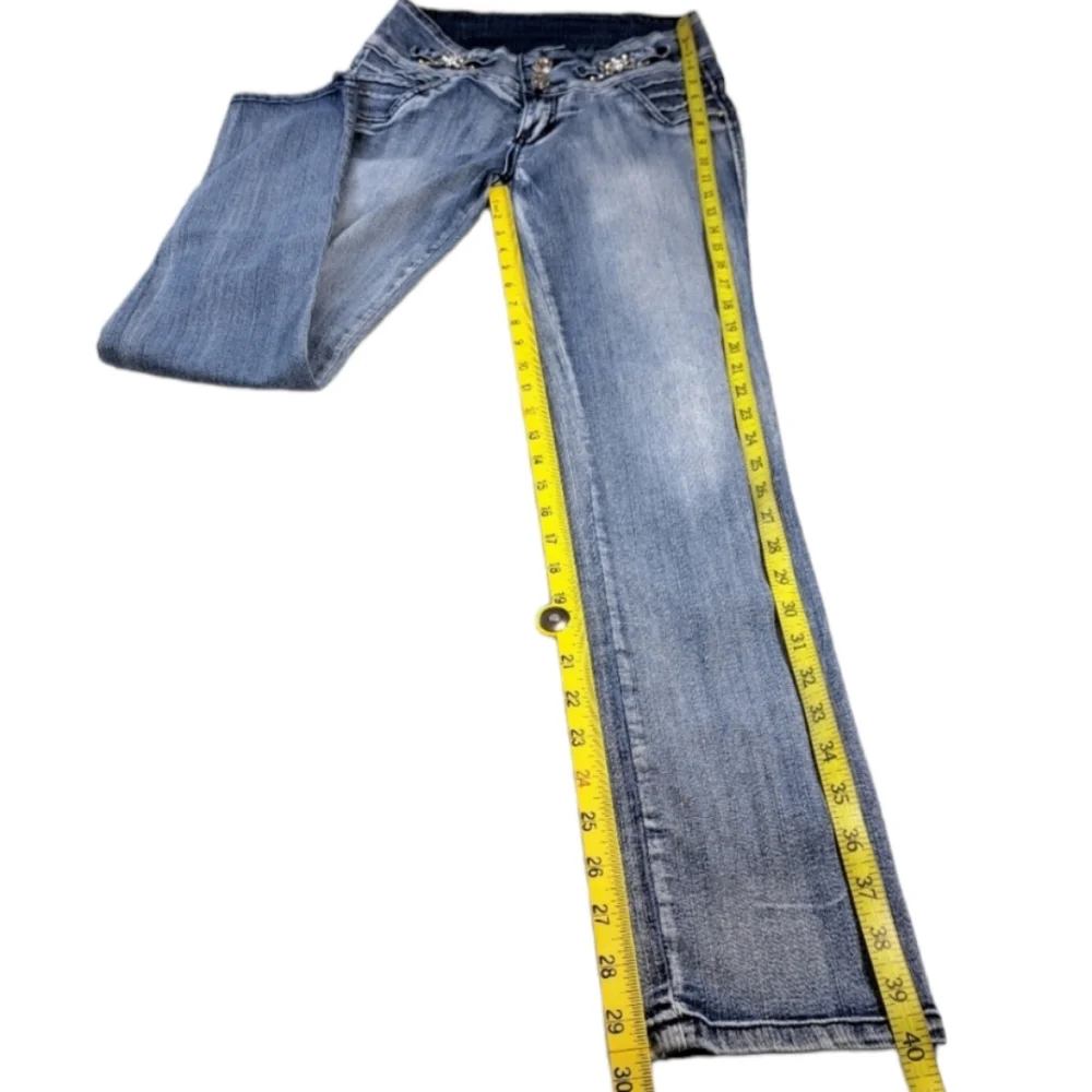 Silver Diva Colombian Women's Rhinestones Blue Jeans Size 12 - Picture 10 of 16